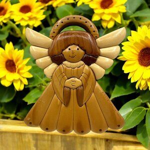 James Knight Handcrafted Wooden Angel Wall Art 2010 Decor Art Brown Tan